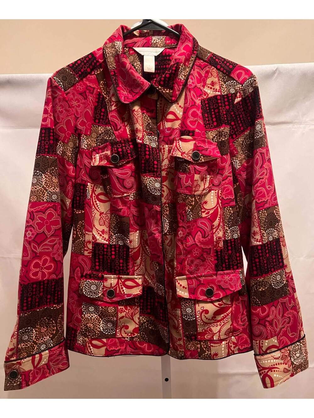 Christopher & Banks L Pink Paisley Patchwork Utility Jacket Boho Stretch